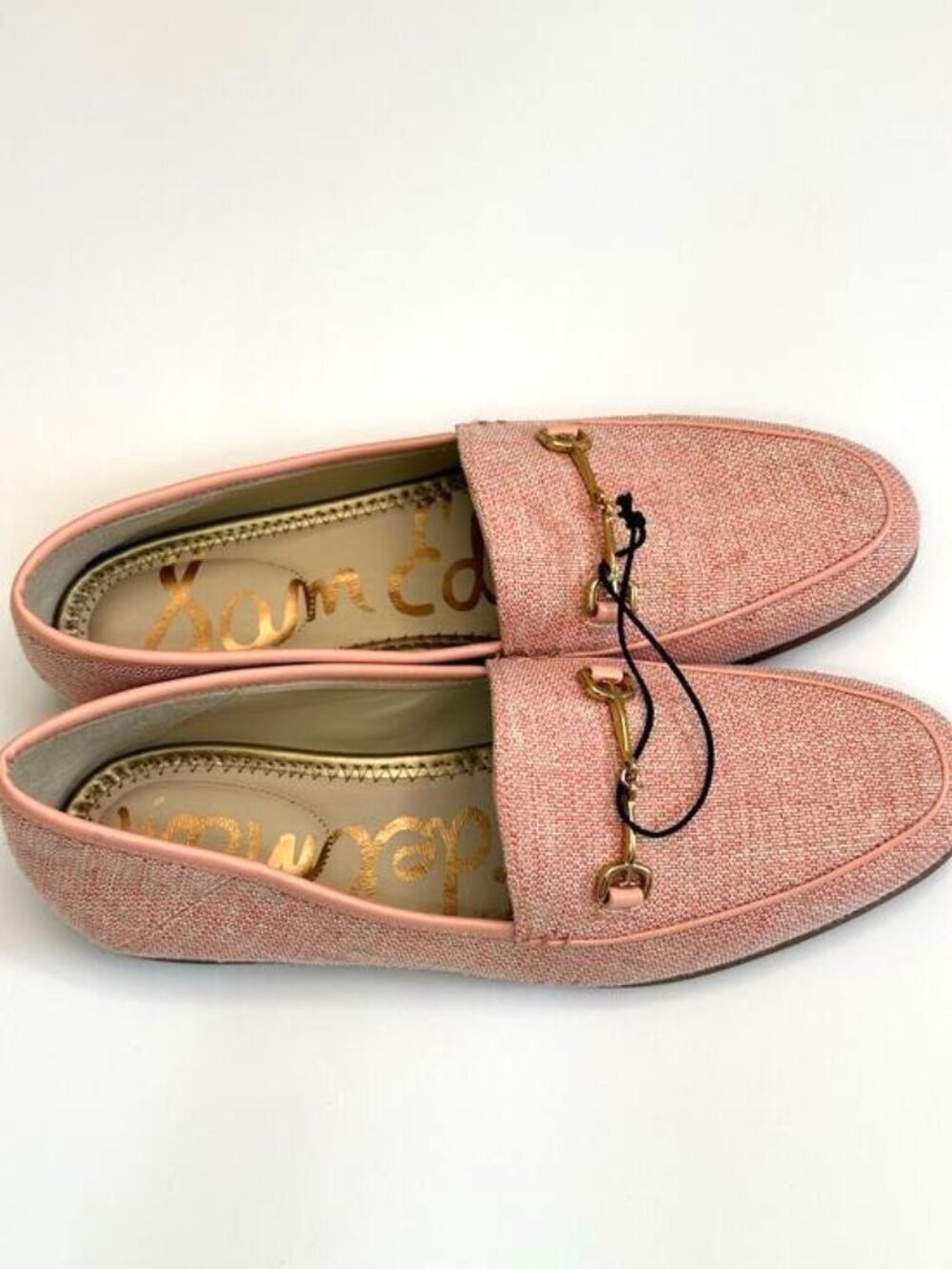 Sam Edelman Loraine Loafers Pink Tweed Gold Horsebit Slip On Sz 7